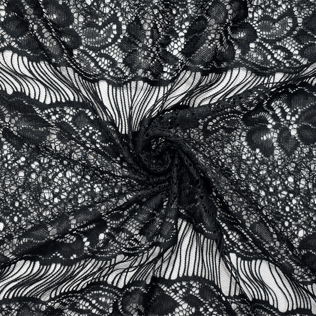 Black Polyester Floral Stripe Crochet Lace Knit Fabric By the Yard